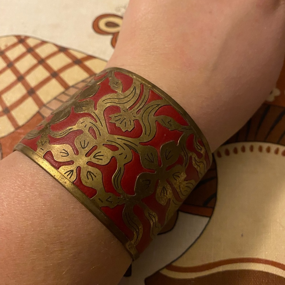 Boho Red and Gold Cuff Bracelet